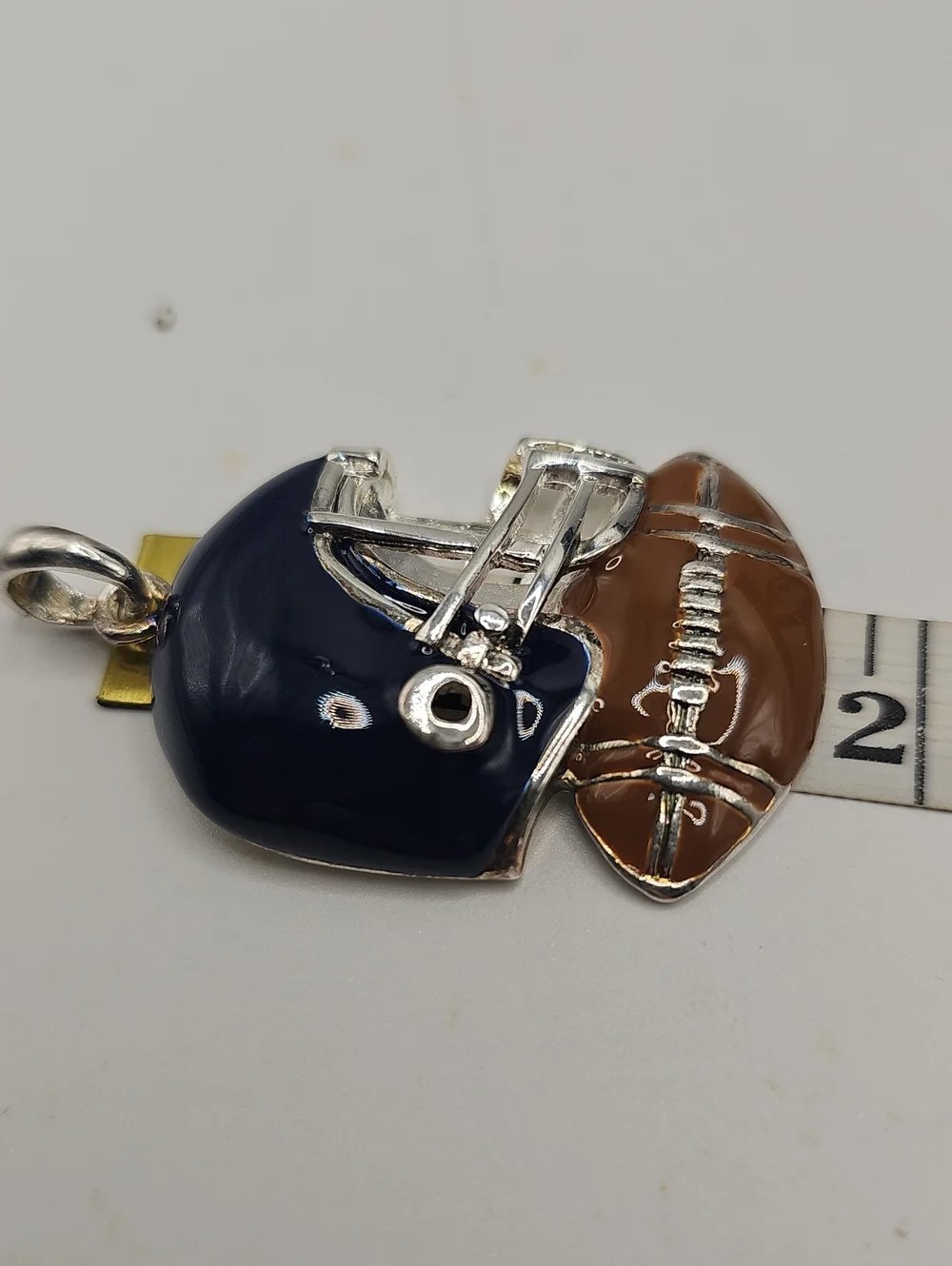 Men's Football Helmet & Ball Pendant Necklace - Navy and Brown By BEST